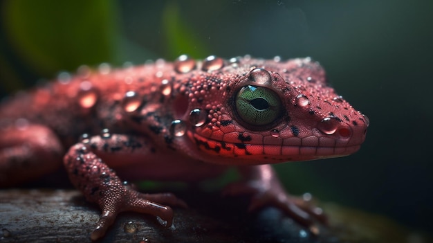 Foto een rode gekko met groene ogen zit op een tak.