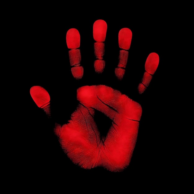 Foto een rode handdruk op een zwarte achtergrond