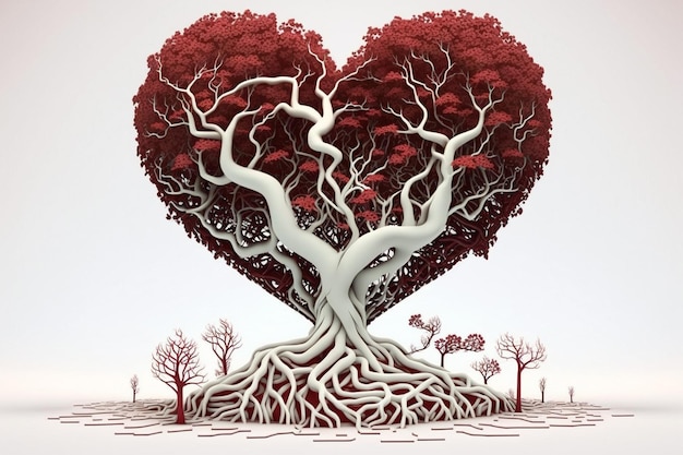 Een rode hartvormige boom met de woorden liefde erop