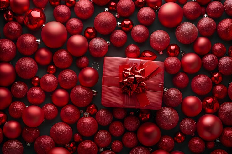Foto een rode kerstboog met een boog erop
