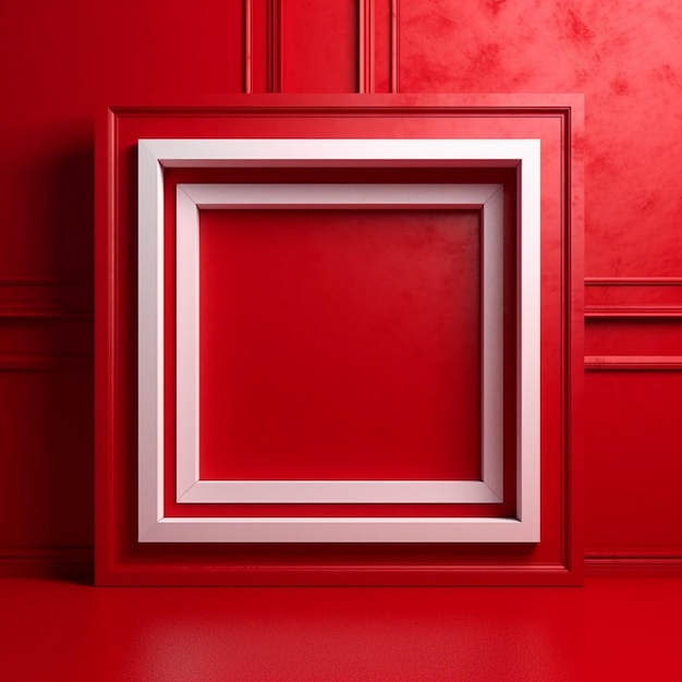 Een rode muur met een wit vierkant frame erop