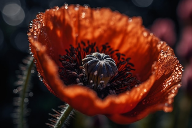 Een rode papaver met het woord papaver erop