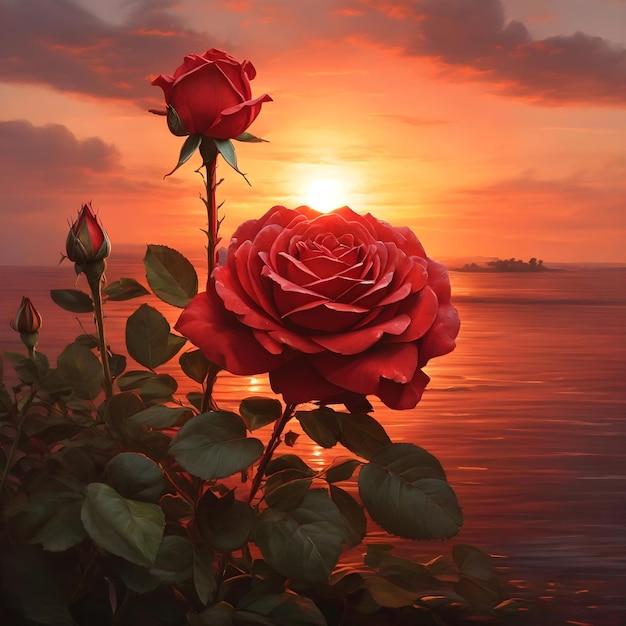 Een rode roos in de omhelzing van de zonsondergang