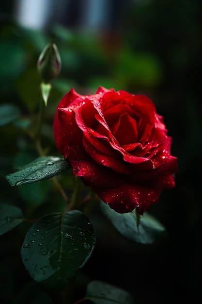 Een rode roos in het donker