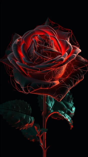Een rode roos met een rode gloed erop