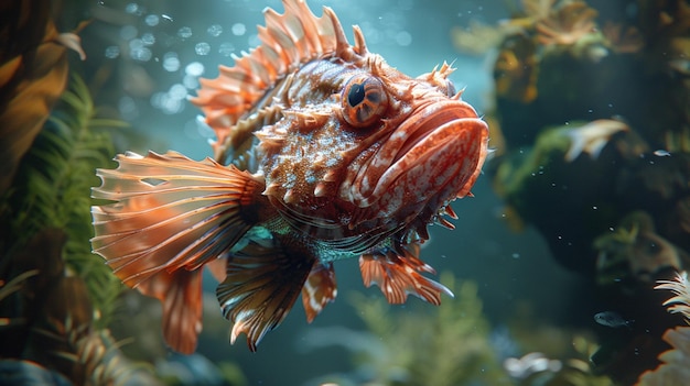 Een rode steenvis in het grote aquarium gegenereerde AI foto