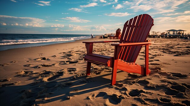 een rode stoelen op een strand