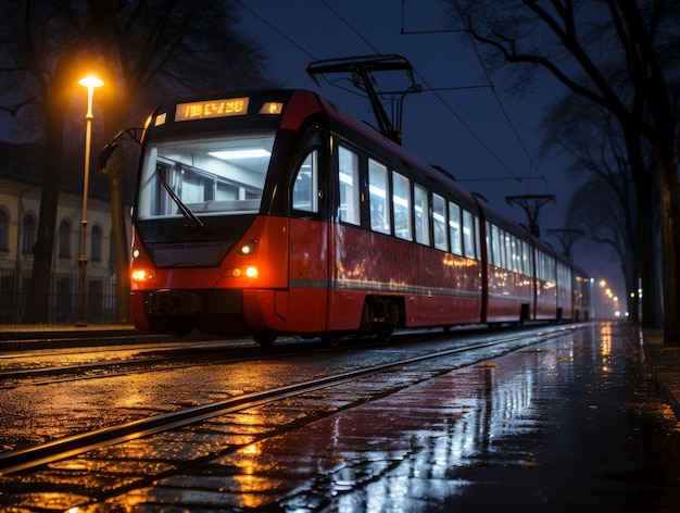 een rode trein op de rails