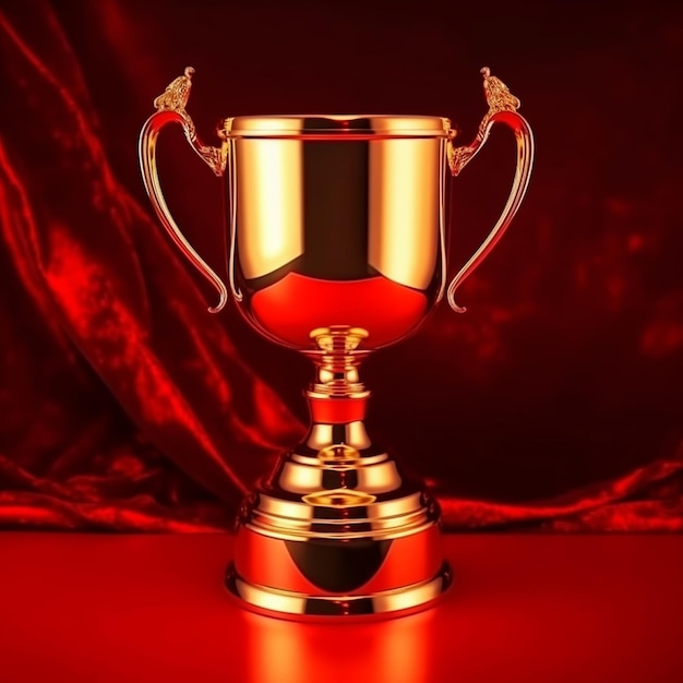 Een rode trofee met het woord winnaars erop