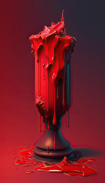 Een rode vloeistof druppelt uit een glas.