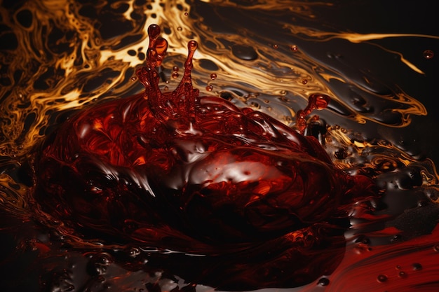 Een rode vloeistof wordt op een zwarte achtergrond gegoten.
