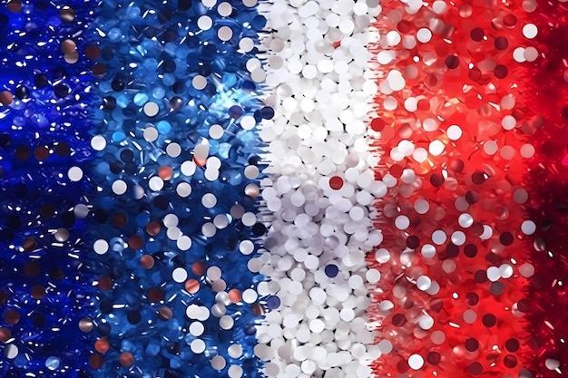 Een rode, witte en blauwe Franse vlag is bedekt met pailletten.