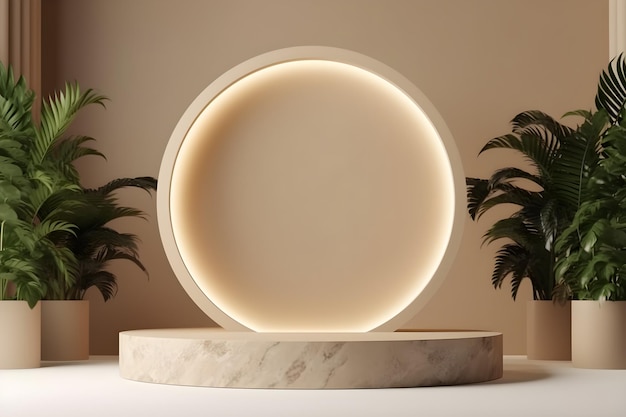 Een rond licht frame op stenen podium