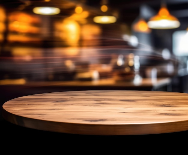 Een ronde houten tafel met een vervaagde achtergrond waarop 'het woord' erop staat '