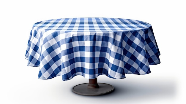 Een ronde tafel bedekt met een blauw-witte tafel Generative AI