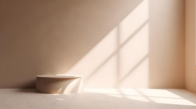 Een ronde witte tafel in een kamer met een raam en een lamp aan de muur.