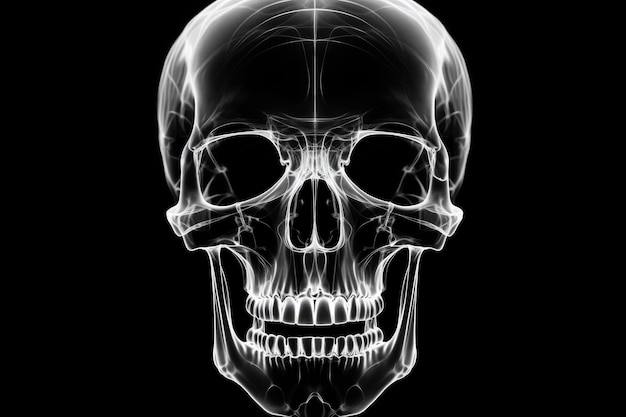 Een röntgenfoto van een menselijke schedel op een zwarte achtergrond Xray-foto van een menselijke schedel AI Generated