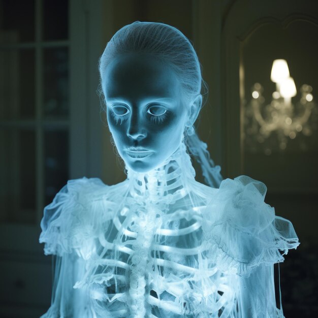een röntgenfoto van een skelet in een jurk