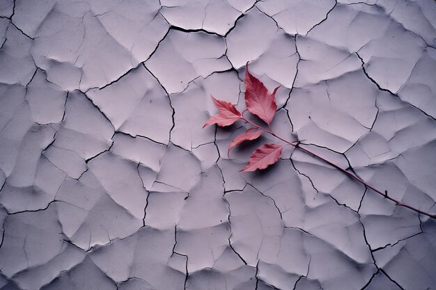 Foto een rood blad op een gebarsten muur