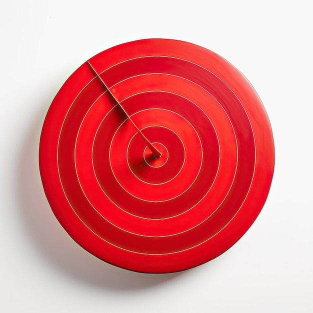 Een rood dartbord met een naald die naar rechts wijst.
