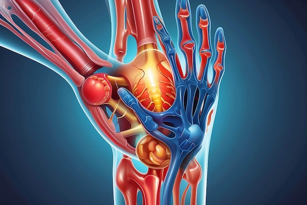 een rood en blauw beeld van een menselijke hand met de rode en blauwe handen