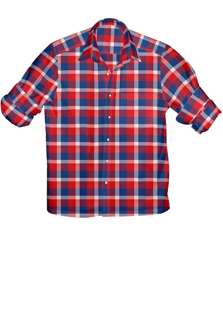 Een rood en blauw geruit overhemd met een witte achtergrond