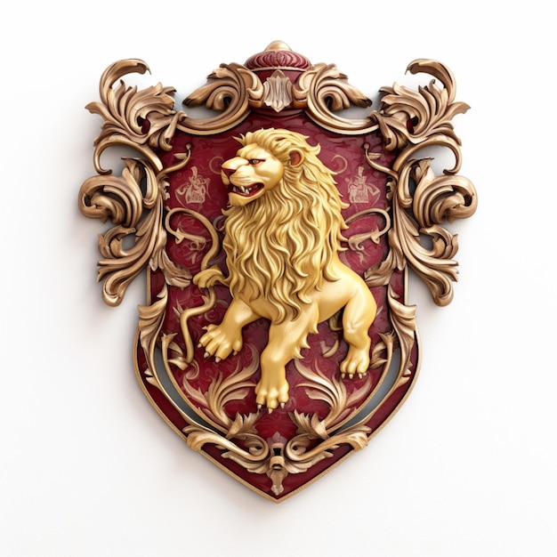 Een rood en goud wapenschild met een leeuw erop.