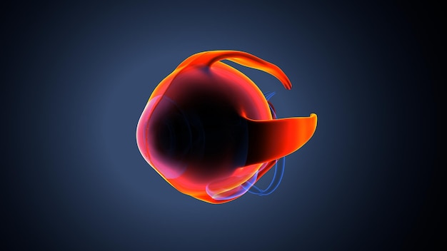 een rood en oranje object met een zwarte achtergrond