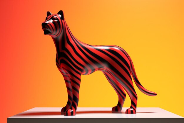 een rood en zwart zebra standbeeld op een gele achtergrond