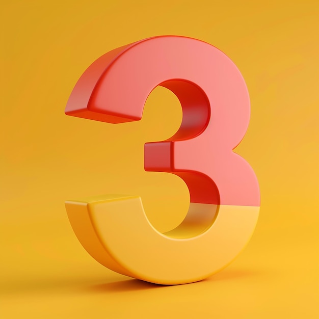 een rood getal 3 op een gele achtergrond