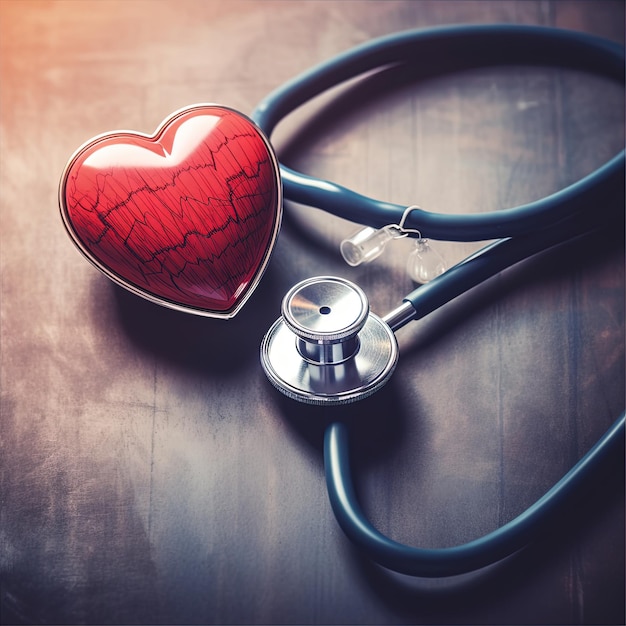 Een rood hart en een stethoscoop