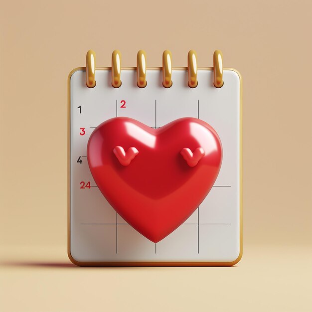 Een rood hart met een rood hart op de kalender.