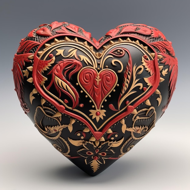 een rood ingelijste rode hartvormige decoratieve voorwerp in de stijl van ingewikkelde lagen lichtgoud