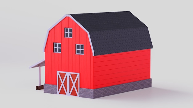 Een rood schuurhuis geïsoleerd 3d render