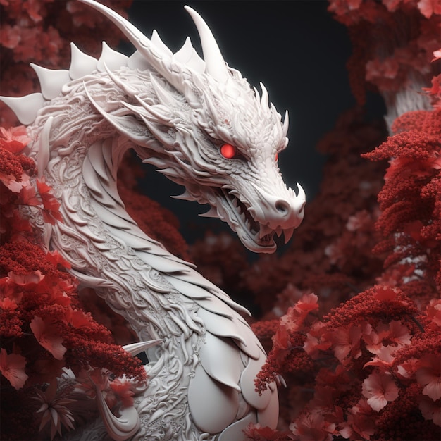 Foto een rood-witte draak in de stijl van het surrealisme