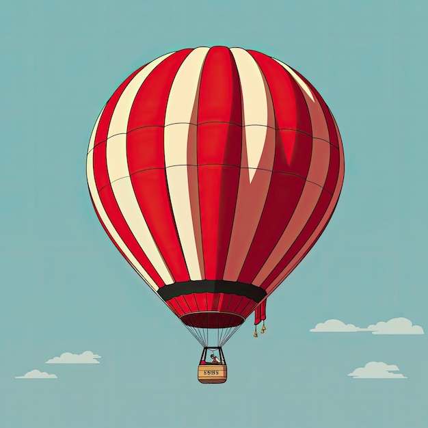 een rood-witte heteluchtballon met een gele streep.