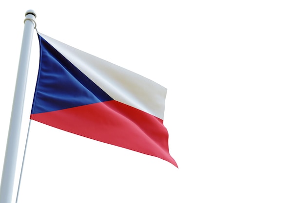 Een rood-witte vlag vliegt in de wind.
