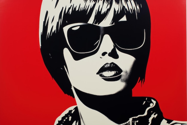 Foto een rood-zwart schilderij van een vrouw met een zonnebril