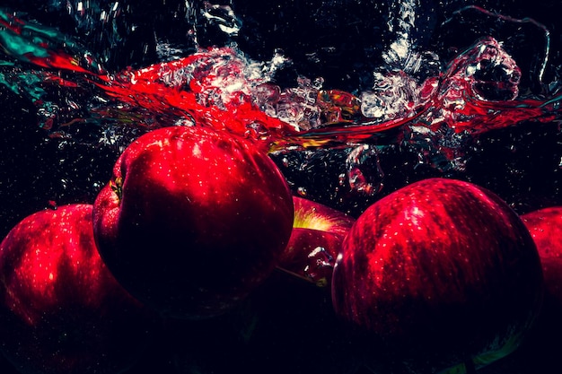 Foto een roodgroene appel in een stroom van waterappels in waterred apple apple fruit food fruit standi