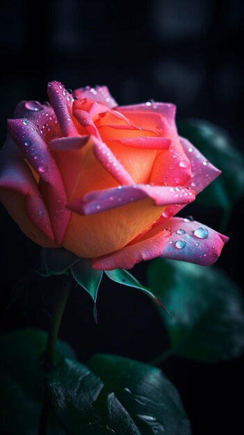 Een roos met waterdruppels erop