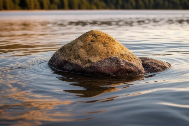 Foto een rots in een groot meer sereniteit vreedzame kalmte welzijn mindfulness