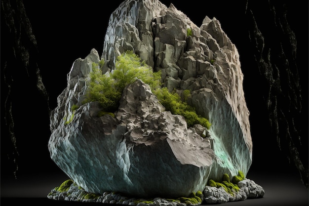 Een rots met een groen mos erop