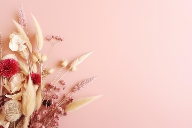 Een roze achtergrond met bloemen en een roze achtergrond