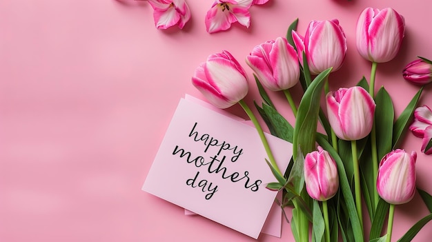 Een roze achtergrond met een kaartje voor Moedersdag