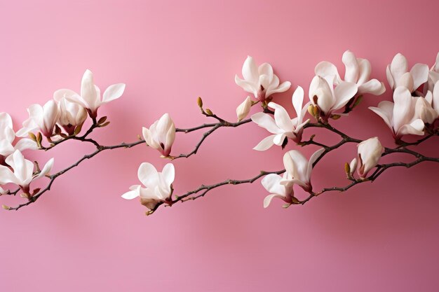 Een roze achtergrond met witte bloemen erop