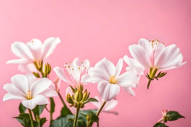 Een roze achtergrond met witte bloemen erop
