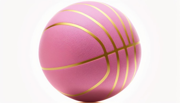 Een roze basketbal met gouden lijnen erop