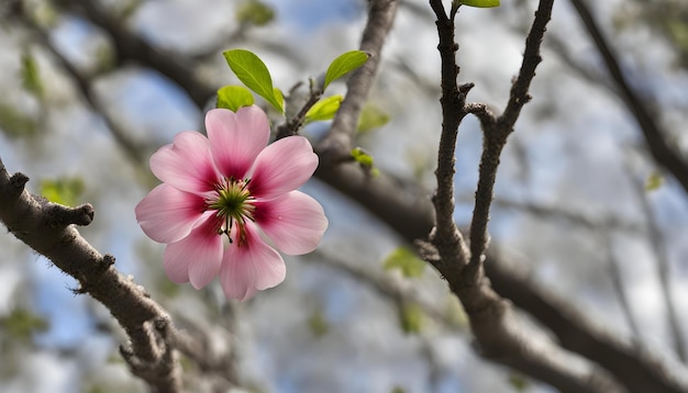 een roze bloem met een groene knop erop