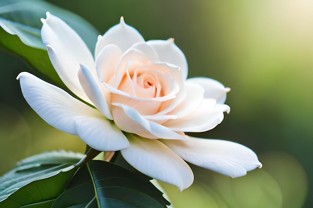 Een roze bloem met een wit hart en een groen blad.