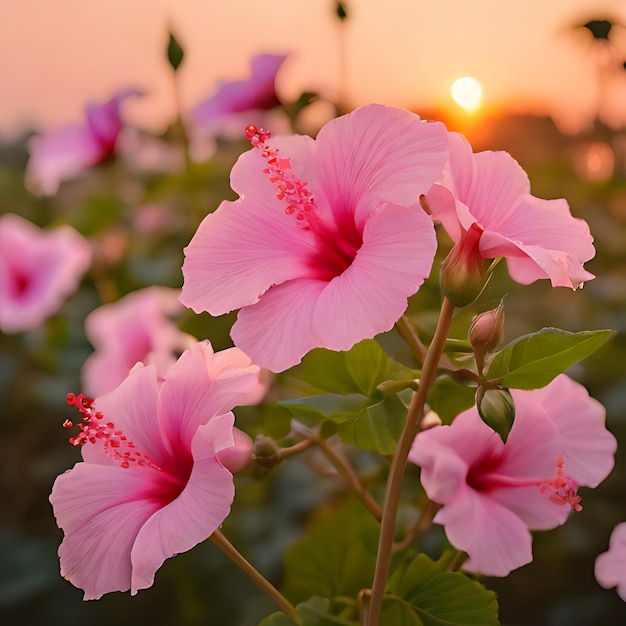 een roze bloem met het woord hibiscus erop